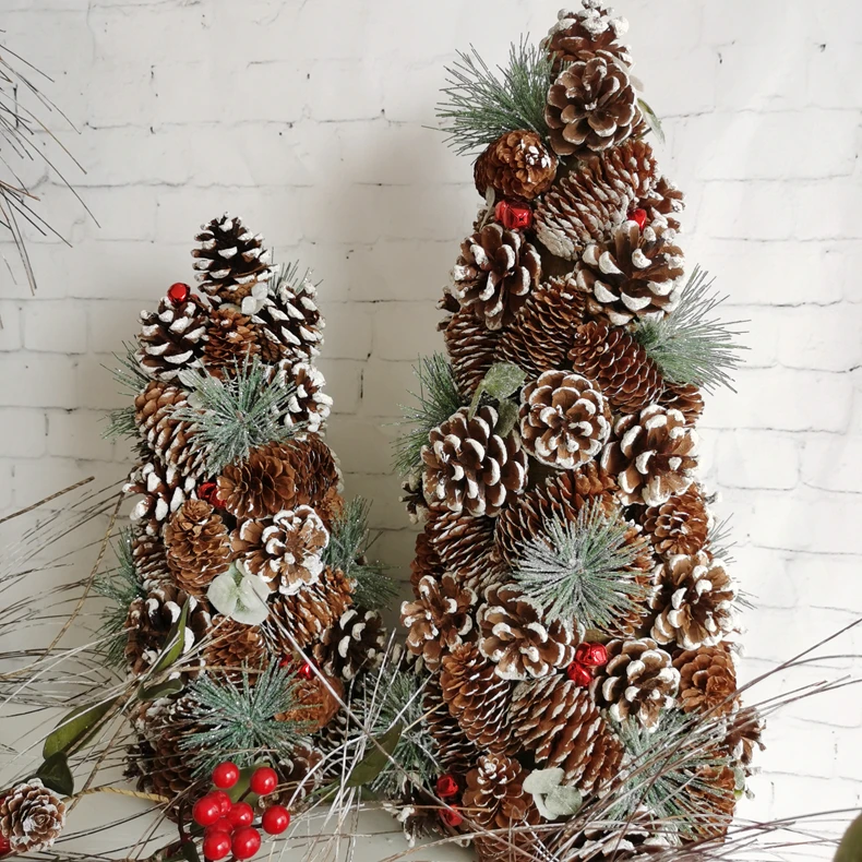 44CM Christmas pine cone tower for Christmas decorative with red small bell and pine needle