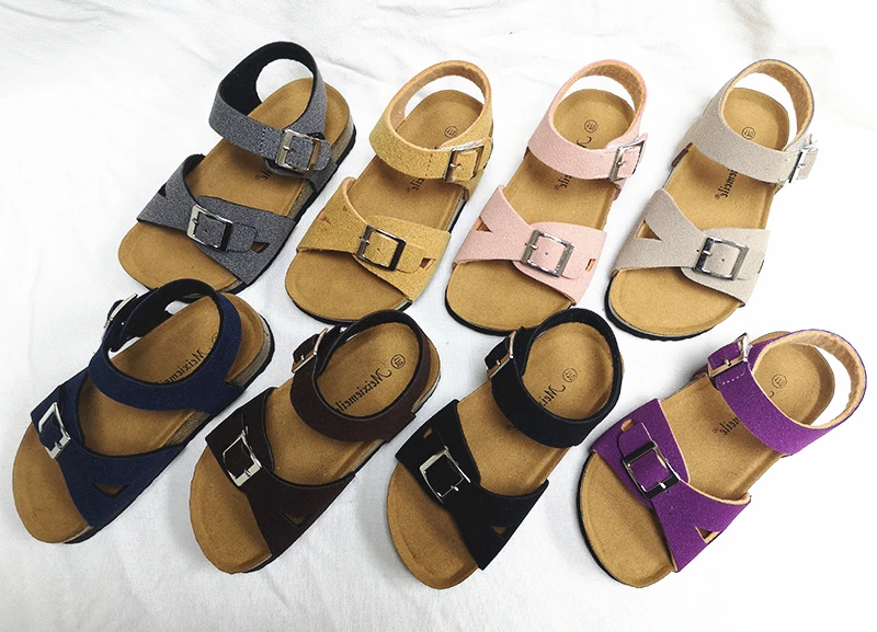 
RTS Summer Solid Baby Boy Girl Kids Bio Cork Sole Sandals with Adjustable Buckles 