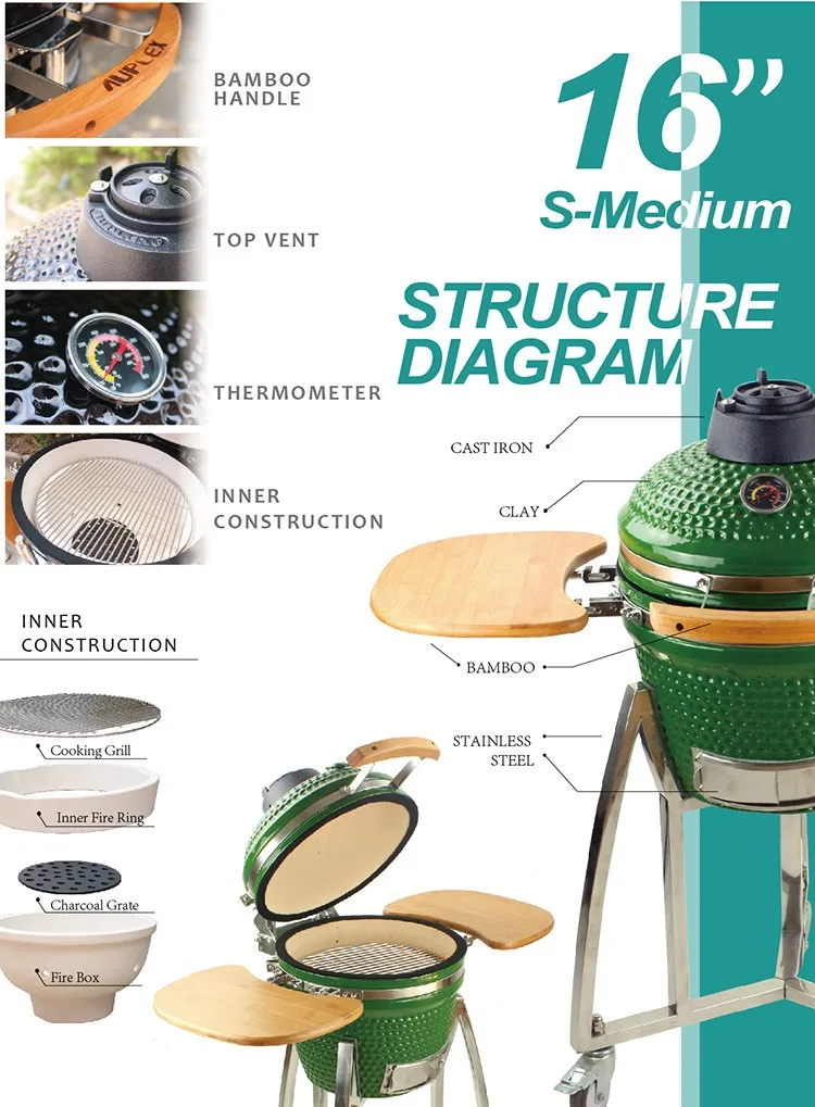 AUPLEX 16' Portable OEM Ceramic Kamado BBQ Smoker Cooking outdoor grill kitchen bbq