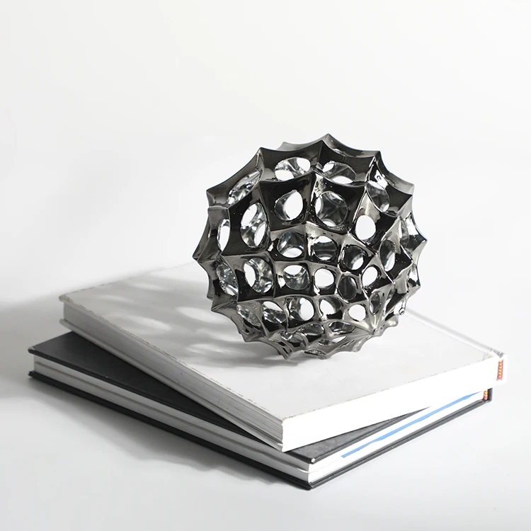 Home desktop decorative ornament accessories coffee table golden iron metal craft hollow ball sphere sculpture