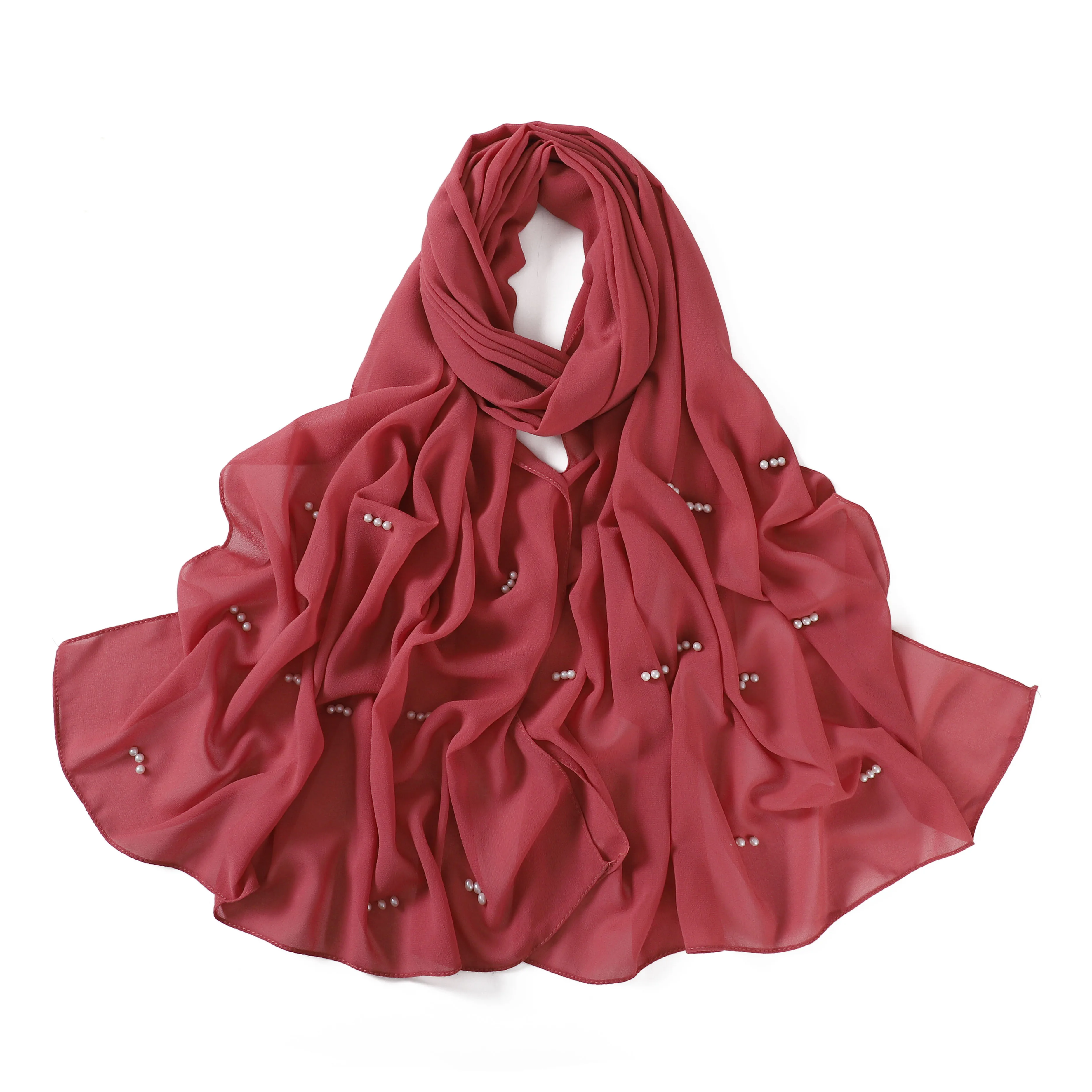 Latest Fashion Rhinestone Chiffon Veil Malaysia Tudung Bawal Arab Headscarf Muslim Turban Shawl Women Hijab Ladies Pearl Scarf