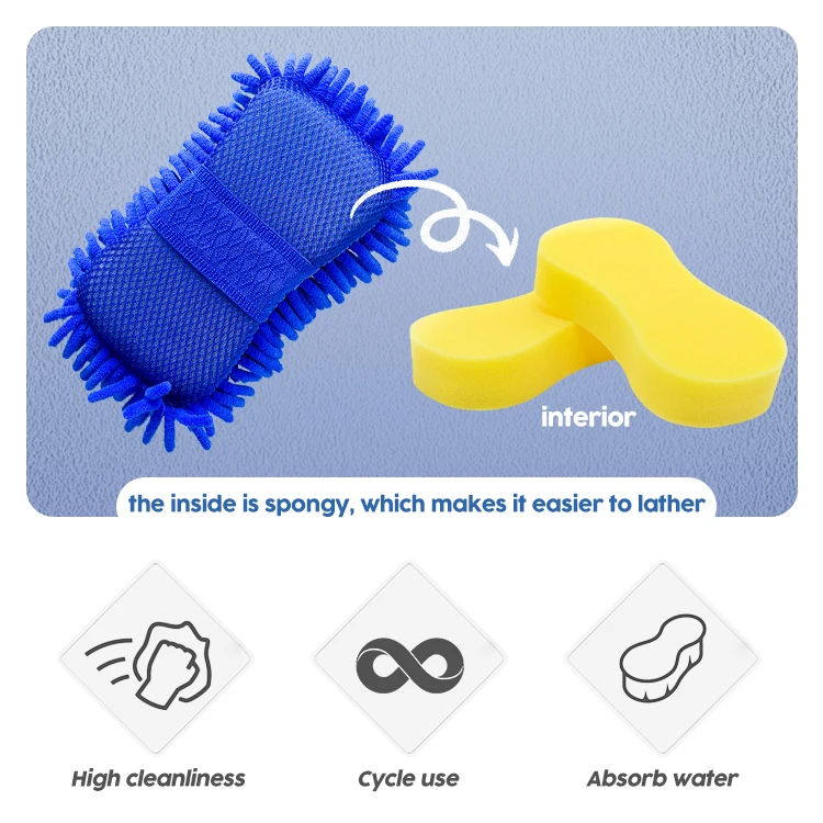 High Quality Premium Chenille Car Cleaning Sponge Mitt Microfiber Car Wash Sponge Gloves Customized Packaging Washing Gloves