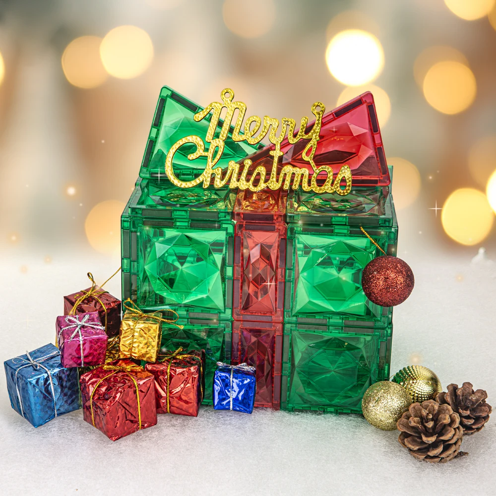Red Green Christmas Series Colorful Magnet Tiles Toys Magnetic Blocks Educational Toys Magnetic Building Tiles For Kids