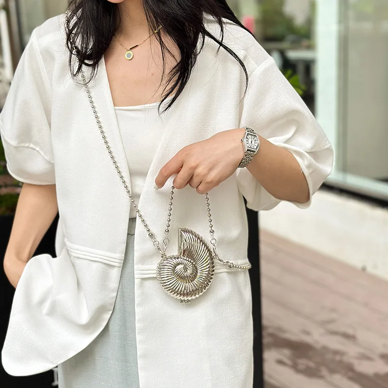 Gold Sliver Sling Shell Bags Party Wedding snails Crossbody Bags For Women Conch Purse zine alloy Small Cute chain Clutches 2024