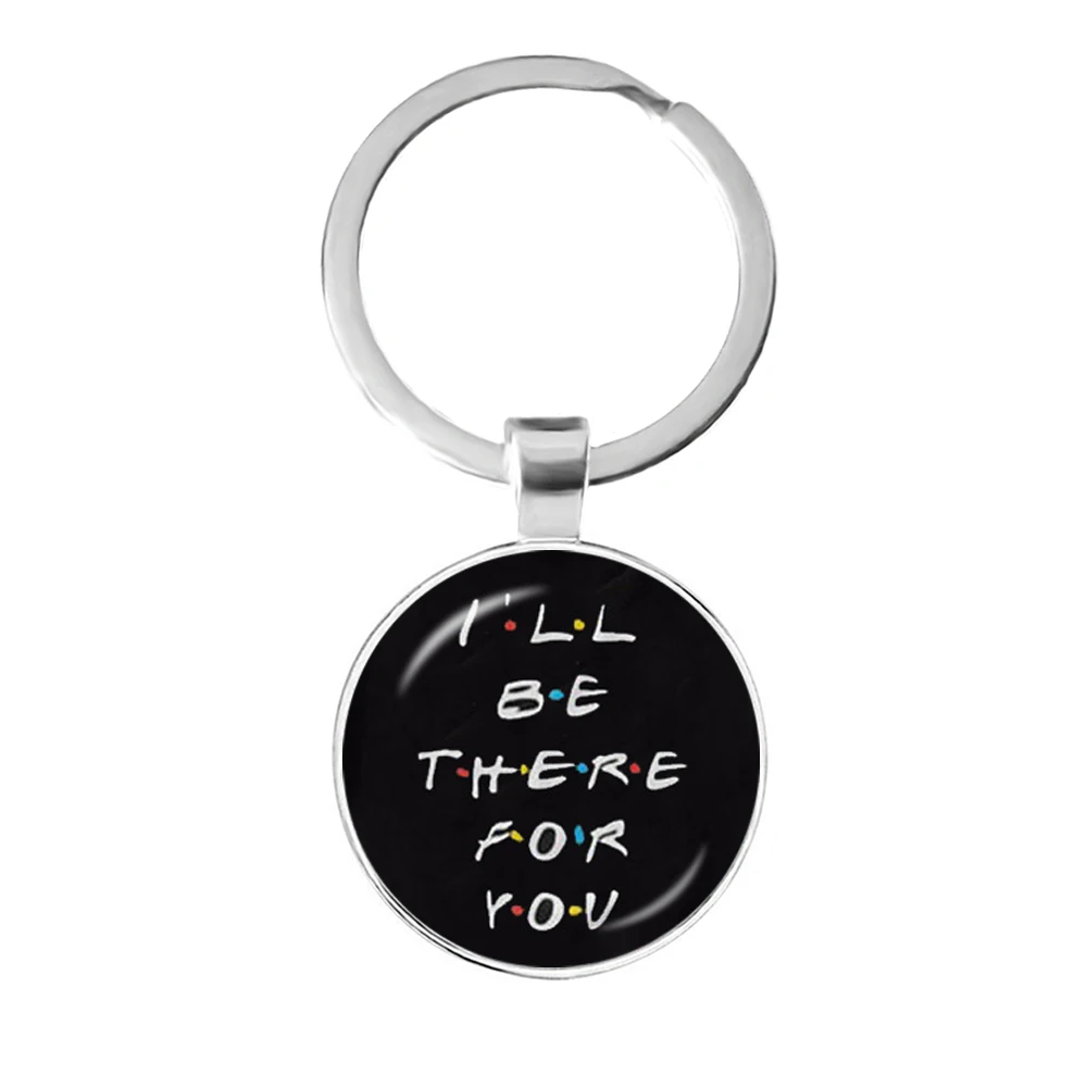 Friends TV Show Keychain 25th Anniversary Series Cartoon Fun Pattern 25mm Glass Cabochon Key Ring Keyholder for Good Friend Gift