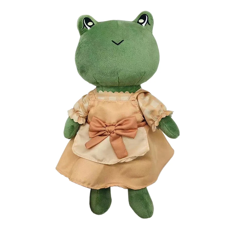 Wholesale OEM cartoon green frog plush animal doll toy with dress custom kawaii stuffed frog animal toy