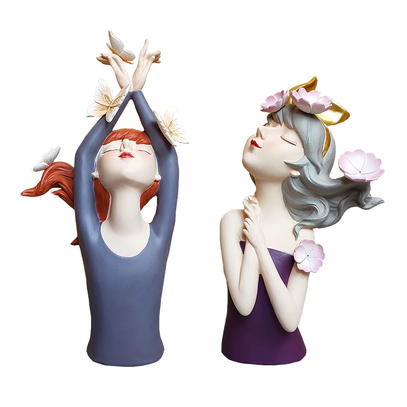 Custom Home Decoration Accessories Modern Ornaments Figurine Collectible Girl Woman Resin Statues Sculptures