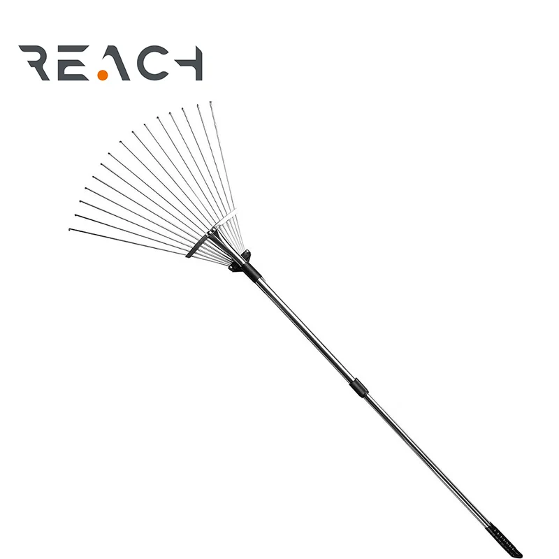 15 tine telescopic steel leaf rake with adjustable folding head