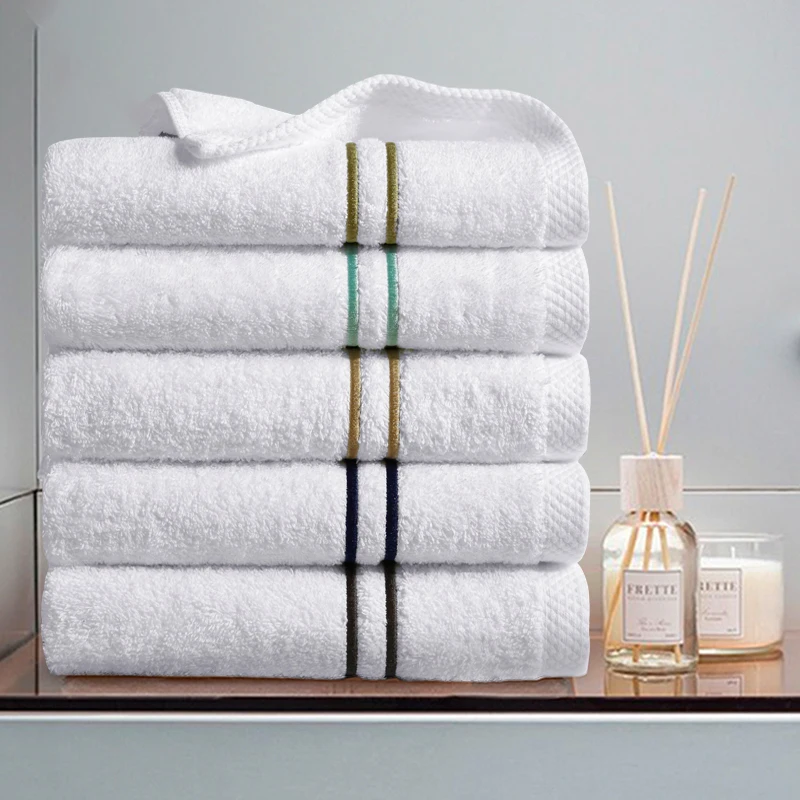 100% Cotton white Luxury embroidery 2 lines Hand Towel for 5 star hotel spa bathroom