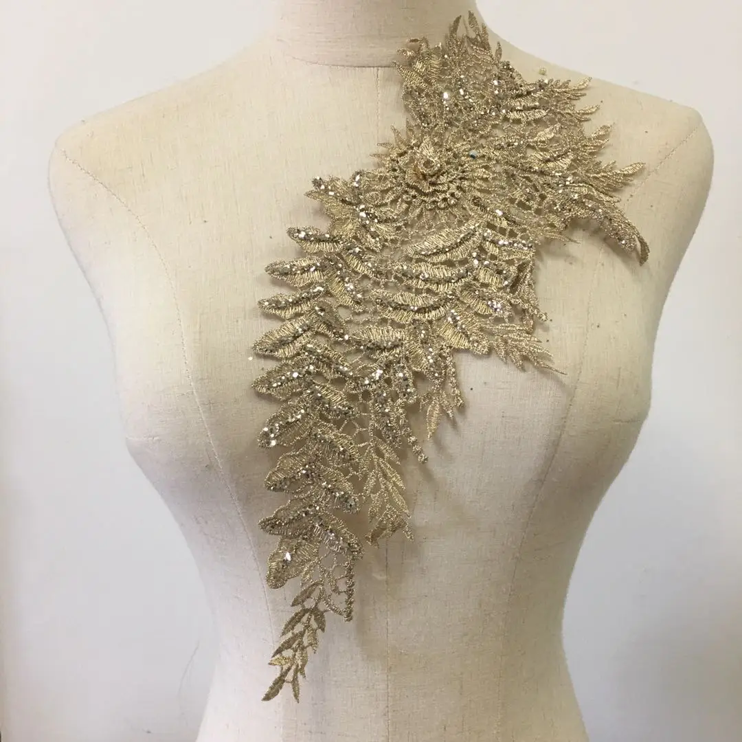 3D Floral Applique Metallic With Glitter Embroidery Lace Patch Sew on Lace Motif