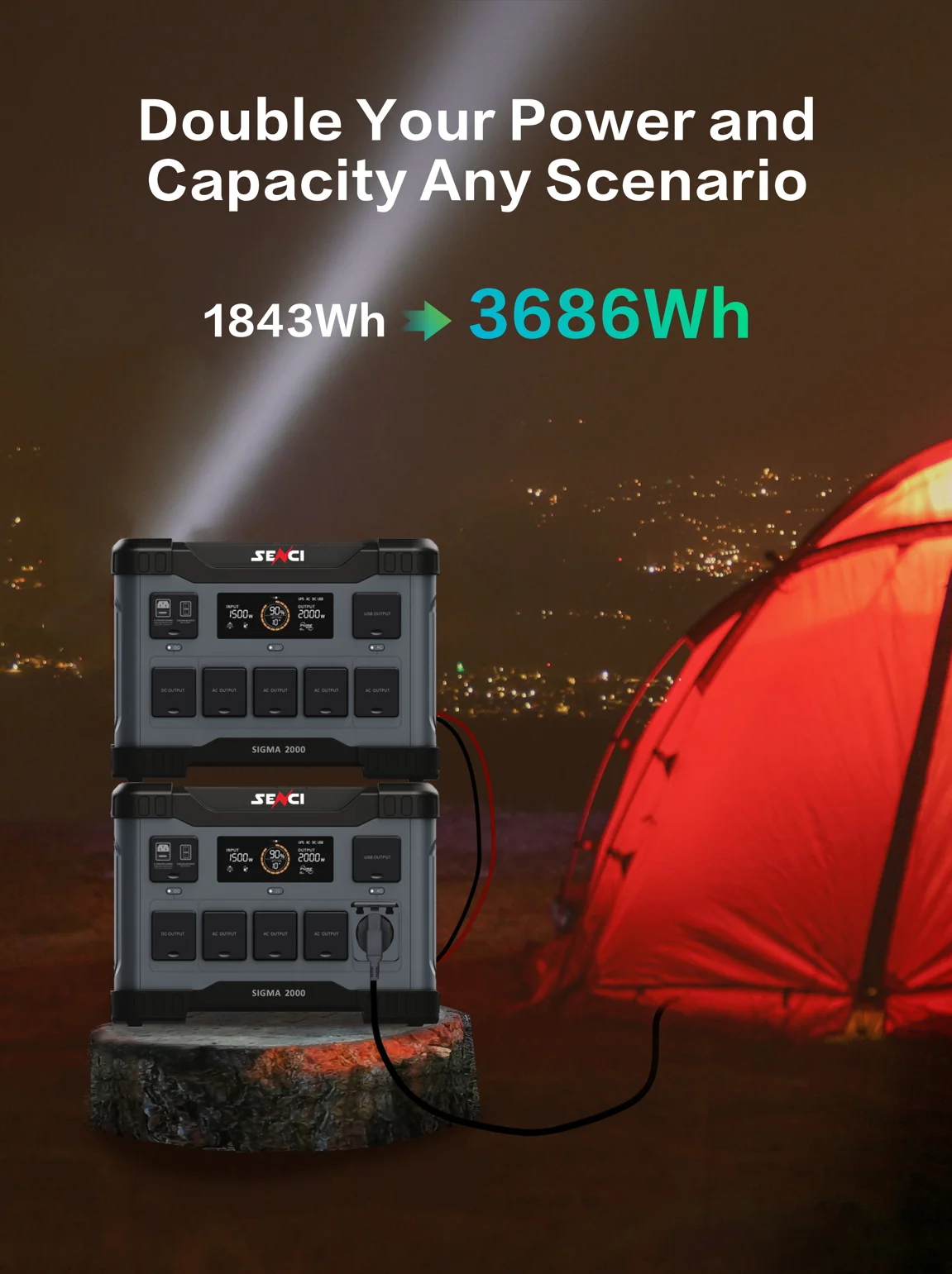 Senci 2000W 1843Wh portable power station lifepo4 battery ups us uk eu plug 3500+ cycle life for outdoor RV