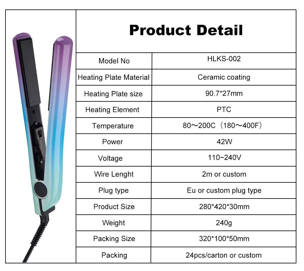 Custom Private label 1 inch PTC heating plate2 in 1 flat iron mini portable hair straightener for travel