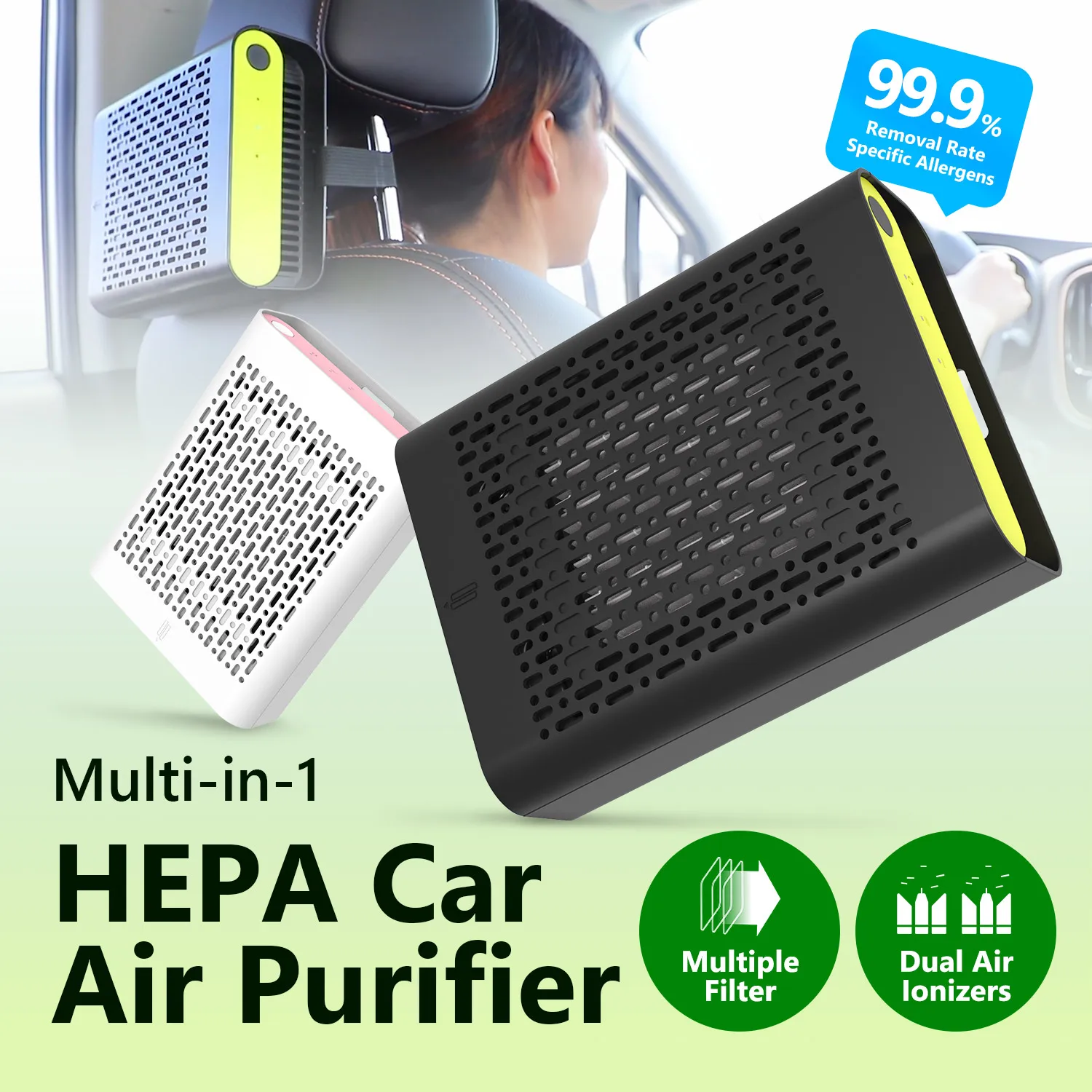 Air Cleaner for Home Car and Office Hepa & Activated Carbon Filter Desk Air Purifier with Negative Ion Generator Removes Odor
