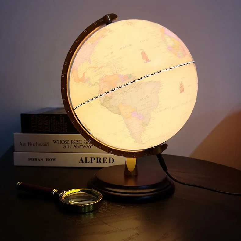 20cm children  illuminated world globe with wooden base