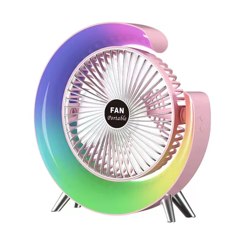 G shape 7 colorful LED night light desktop fan 1800mah rechargeable Home dormitory office air circulation portable fan