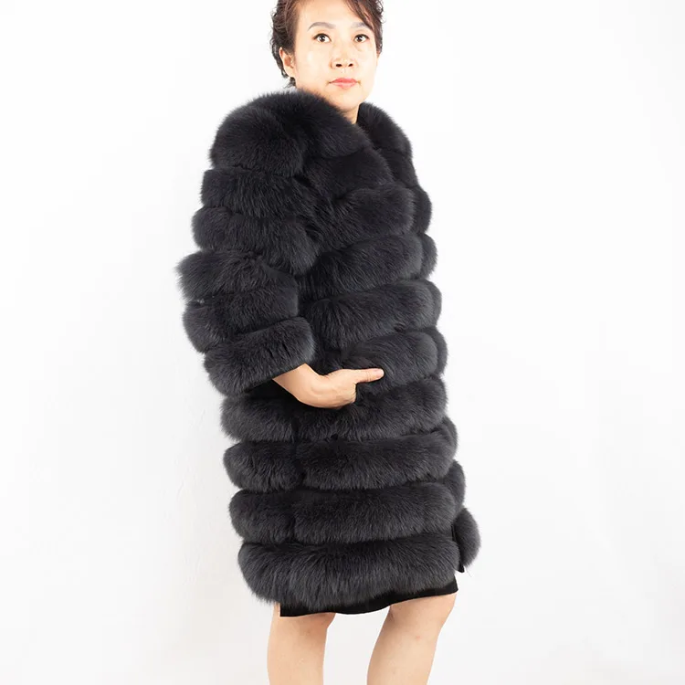 wholesale 90cm long winter brown fox fur coat women fur jacket with detachable hem