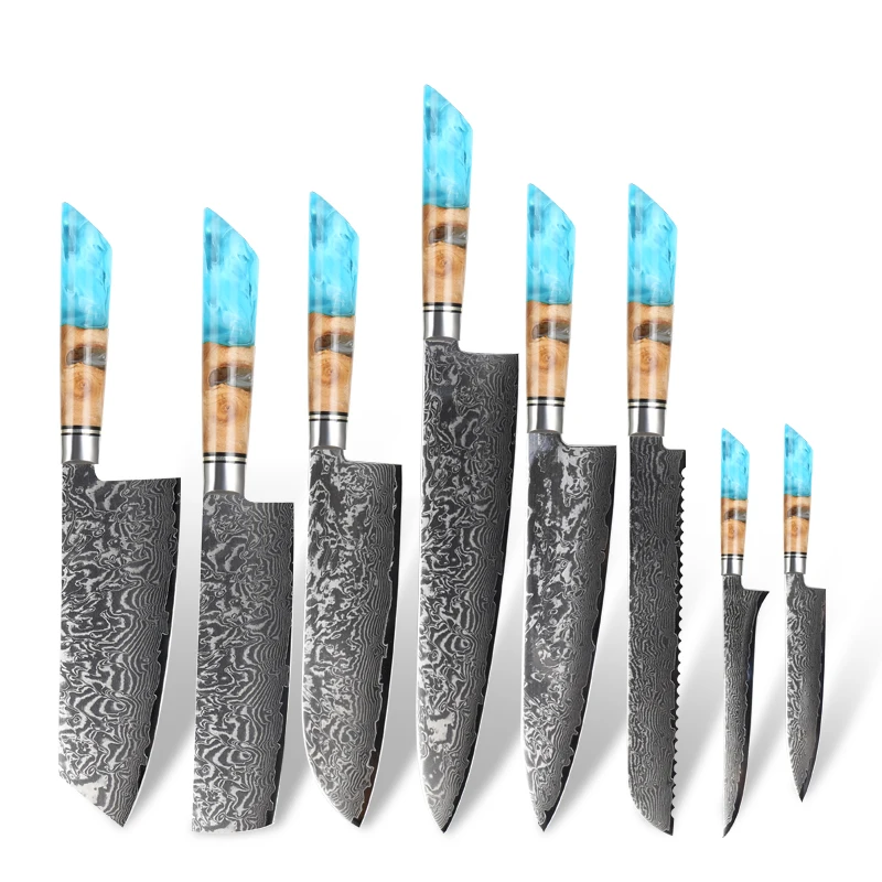 New Commercial VG10 damascus knife sets Ebony wood handle damascus kitchen knives set