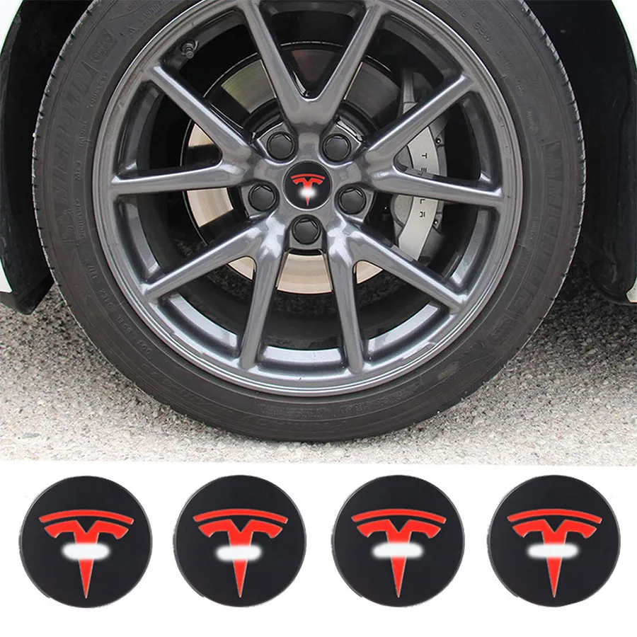 A Set Of 4Pcs Aluminum Alloy + Abs Center Wheel Cap For Tesla Model 3 S X Y And All 2.22Inch Wheel Hub