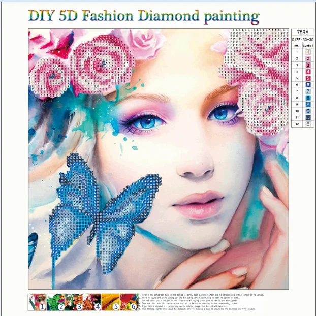 
Chunzhen Customized Pd-7596 Girl Portrait Hand Abstract Diy Painting Diamond Painted Figure Butterfly 