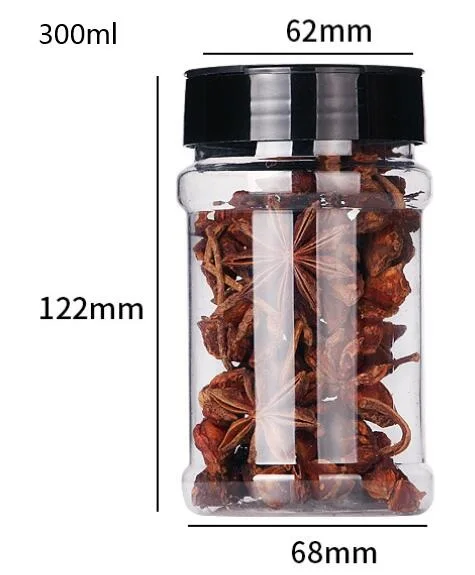 clear pet plastic square spice jars 500ml 300ml seasoning blend Bottle with seal liner slip inside plastic spice condiment jars