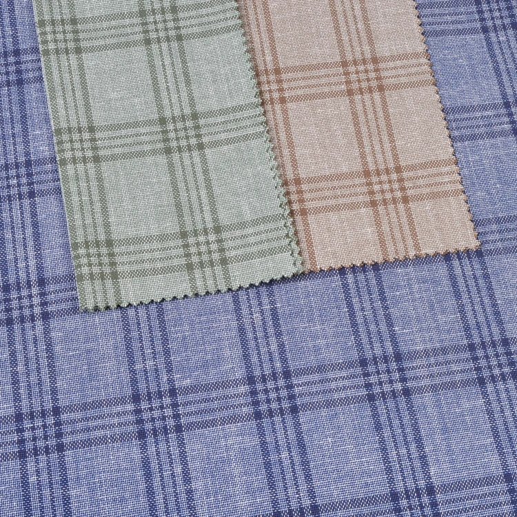 2024 Hot Sale Blue Plaid Striped Shirt Cloth Fabric Custom Classic Suit Polyester Linen Fabric