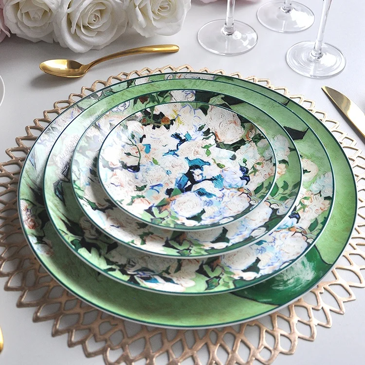 Sale by new design ceramic dinner plate painting plate set for wedding party event