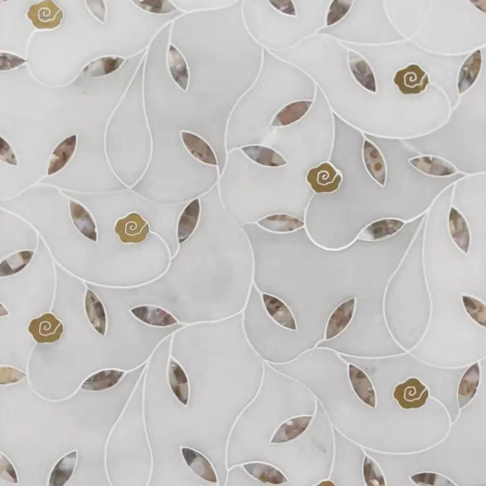 Samistone Bianco каррарская белая и латунная Водоструйная мозаика Мраморная Цветочная художественная плитка