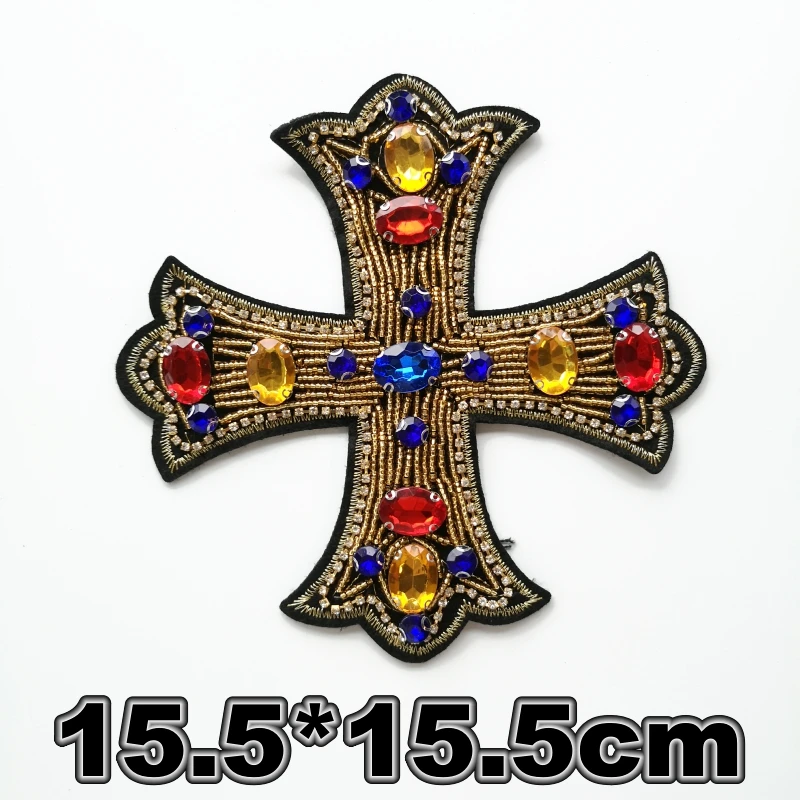 GUGUTREE handmade beaded sequined heart patches sew on embroidery star cross patch badges appliques