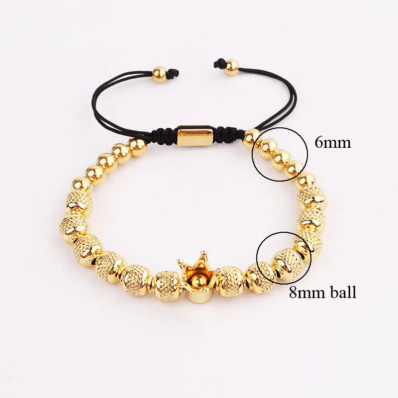 Classic Design Luxury Men Jewelry CZ Diamond Crown Charm Gold Stainless Steel Roman Bangle Macrame Bracelet Set Men