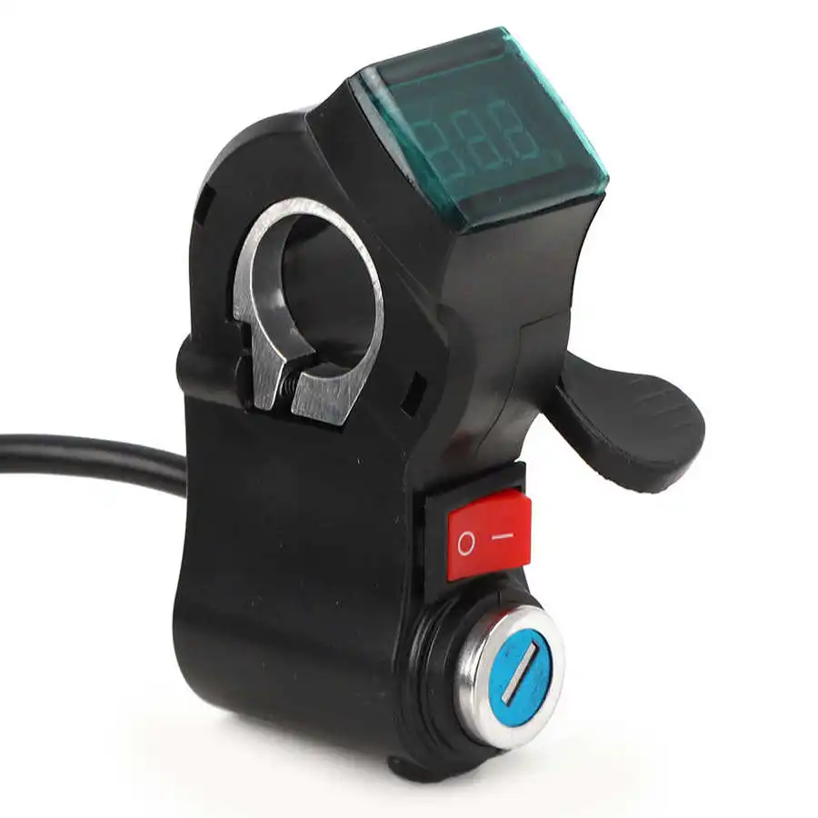 Electric Bicycle Thumb Throttle with On/Off Switch Key Lock LCD Display E-bike Scooter Handlebar Throttle Accelerator Grip