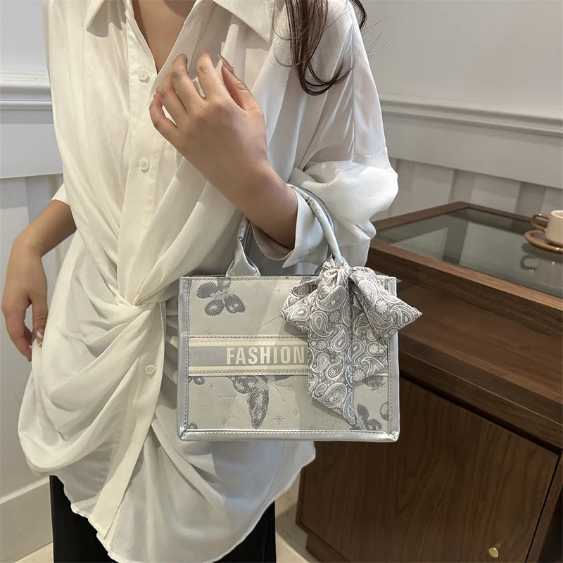 Handbag Ladies New Bag Letter Bow Scarf Bag