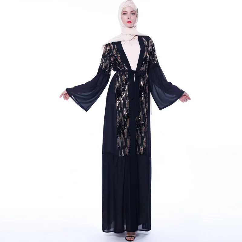 Мусульманское кимоно Abaya с блестками Арабский кафтан Дубай хиджаб платье Турция Исламская одежда Abayas для женщин Рамадан
