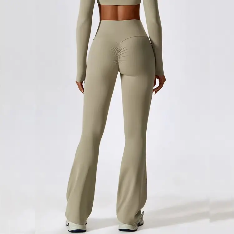 Hot Custom Casual Bootcut Yoga Pant Leggings Women Crossover High Waist Bell Bottom V Cut Black Flare Leggings