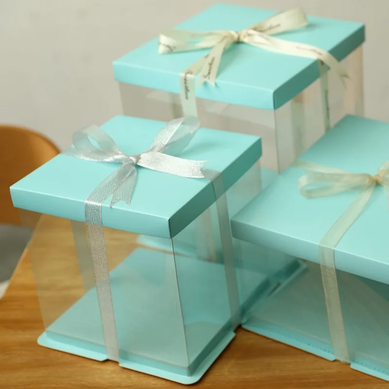 Gift Cake Box Wholesale Luxury Black Pet 6 Inch Birthday Cake Box With Ribbon