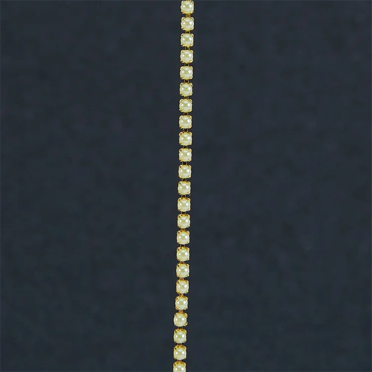 Gold back  pearl  Claw Rhinestone Cup Chain SS6 Crystal Chain For Garment Headband Accessories
