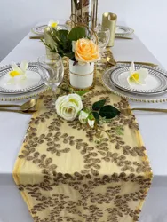 TR064#73 wedding table runner floral table runner sequin bow
