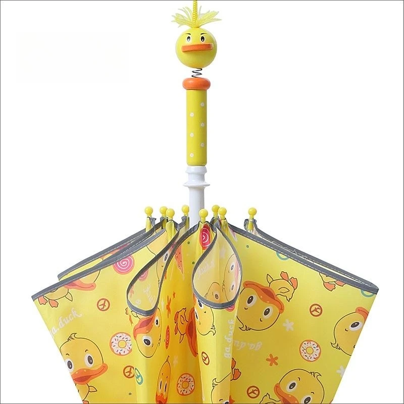 Cute rabbit boy and girl safety reflective strip umbrella with creative cartoon wooden spring handle