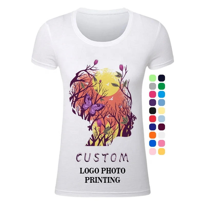 
custom design logo printing plus size plain fitted 100% Cotton blank white women T shirt 