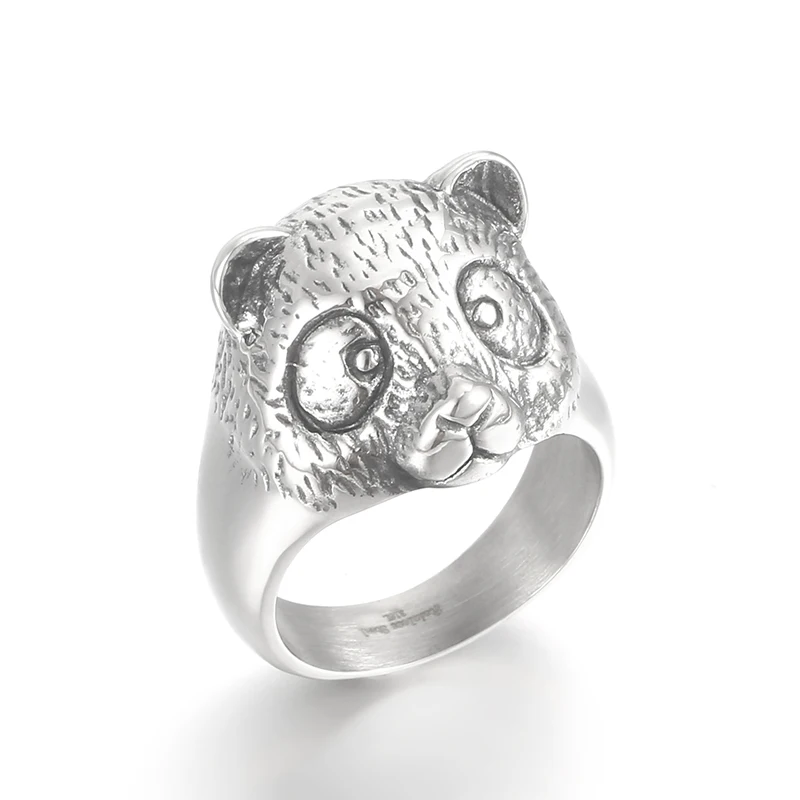 KALEN Unisex Silver/Gold Color Stainless Steel Cute Panda Head Jewelry Ring