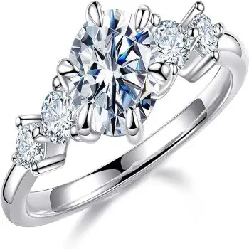 Customised Ladies Engagement Wedding Ring with Moissanite Diamond 304/316 Stainless Steel Oval Cut Zircon for Parties