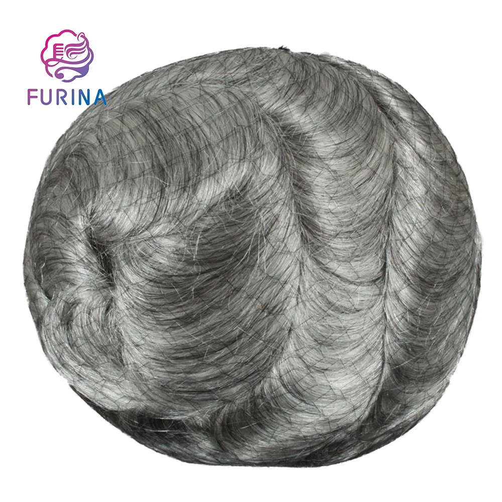 FURINA hot selling healthy human grey hair mens toupee hair piece K MONO PU 8*10 Color 1B80H toupee for men
