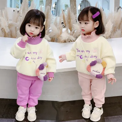 
kids clothing 2020 hot sell girls plus Velvet suit kids cute sweater sets 