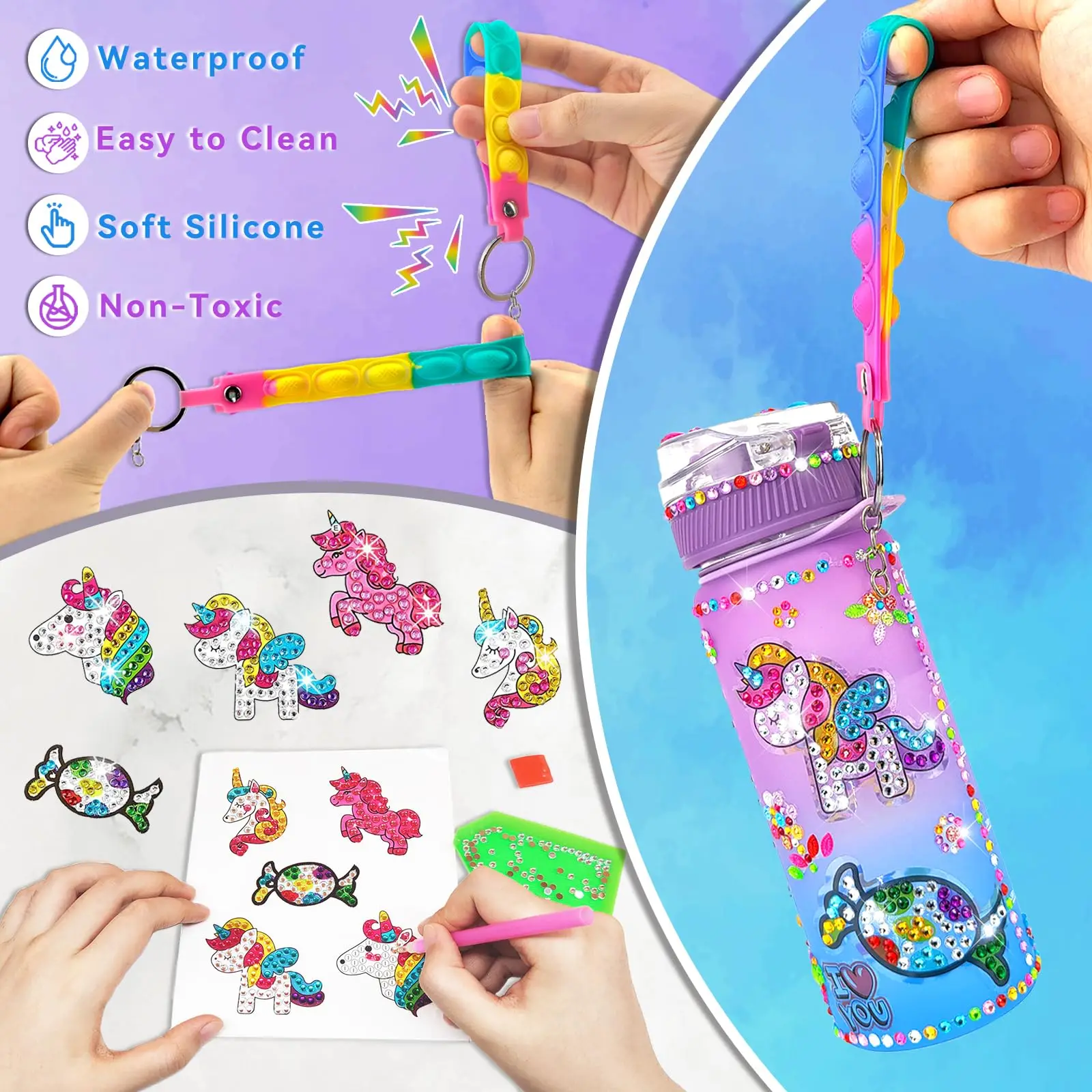 Decorate Your Own Water Bottle Kits for Girls Unicorn Gem Diamond Painting Crafts,Fun Arts and Crafts