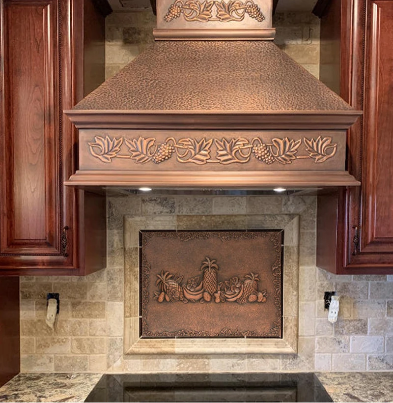 copper murals Tuscan classic design kitchen decoration back splash hand hammer copper wall tiles artisan hand crafted  tiles