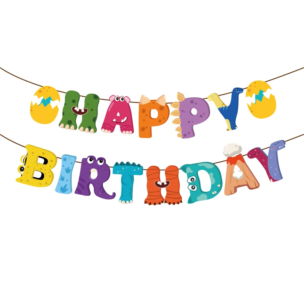 Huancai New dinosaur happy birthday banner paper banner flag for baby shower kids children dinosaur party supplies