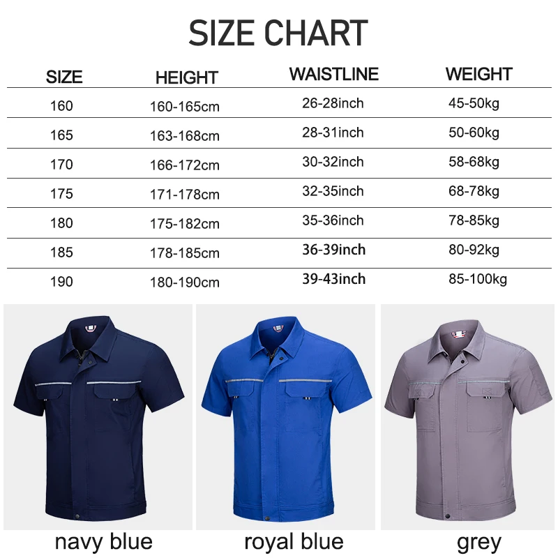 Workwear Shoes Construction with Pockets Zipper Short Sleeve Uniform Sets High Quality Men Overalls Work Uniforms Suits