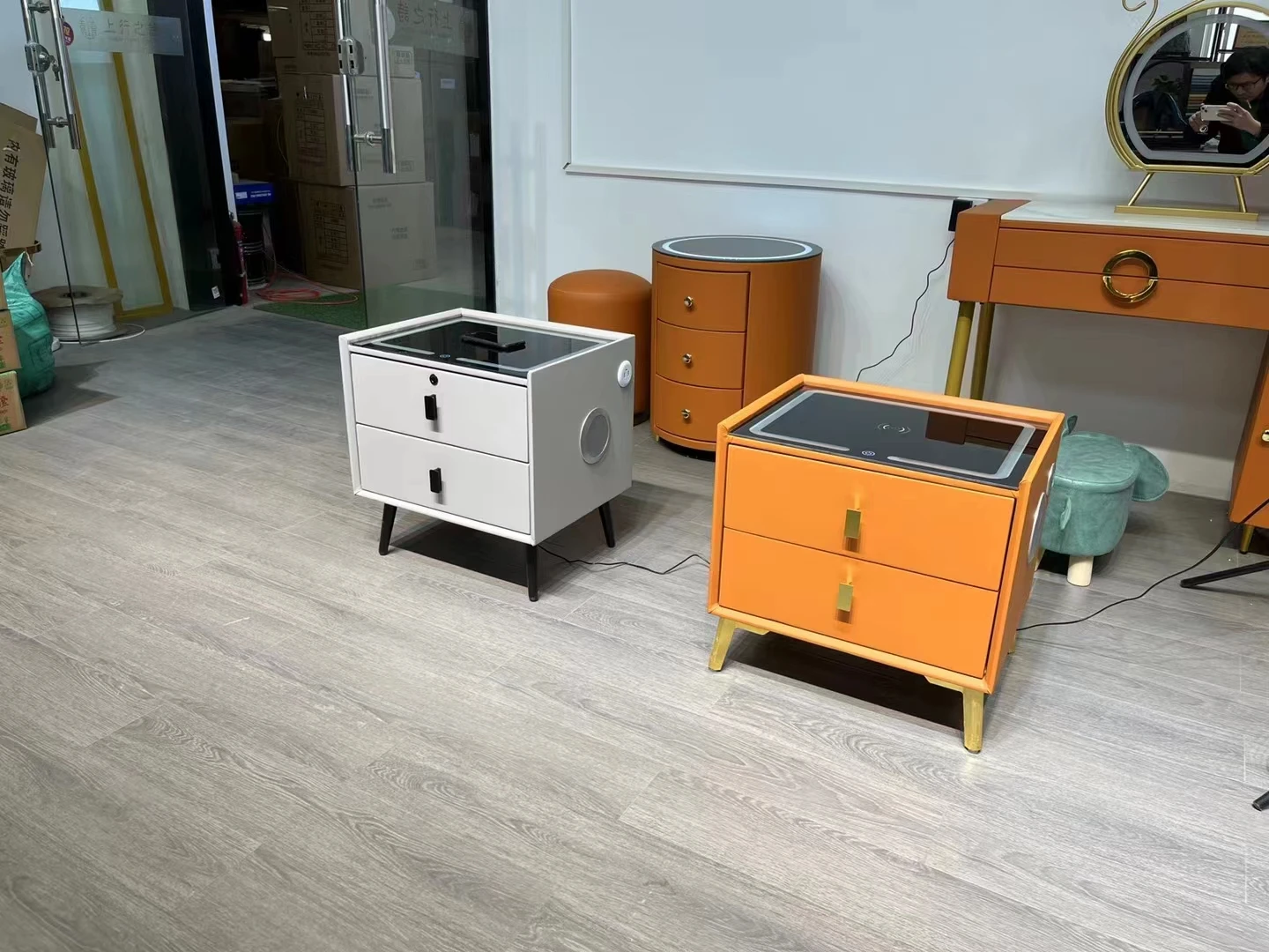 Patented Luxury Cabinet Night Stand White Smart Bedside Table Nightstands