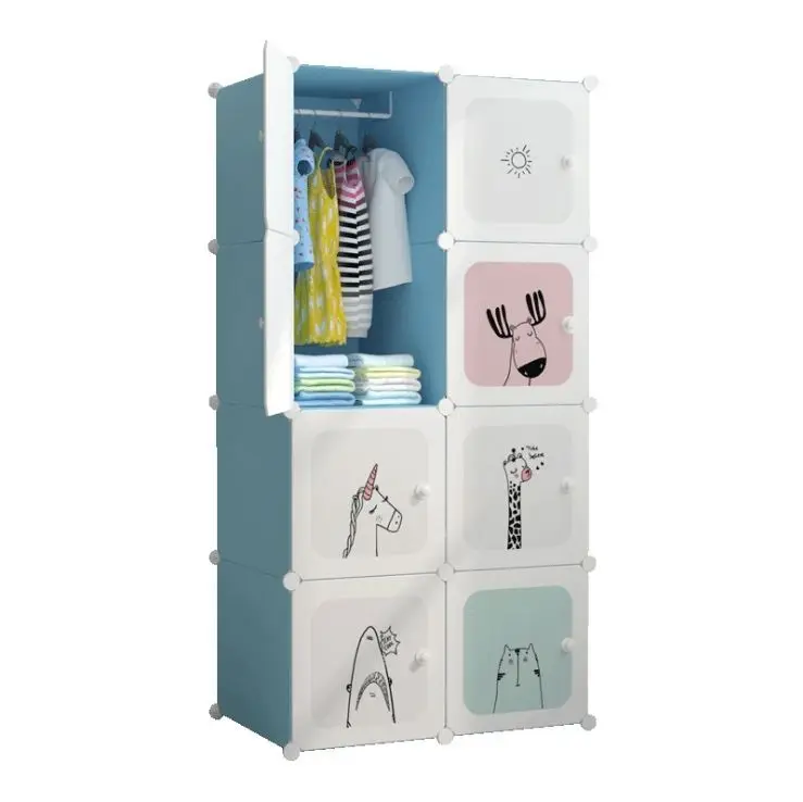 Cartoon designs kids plastic diy wardrobe storage folding cupboard baby wardrobe children cabinet