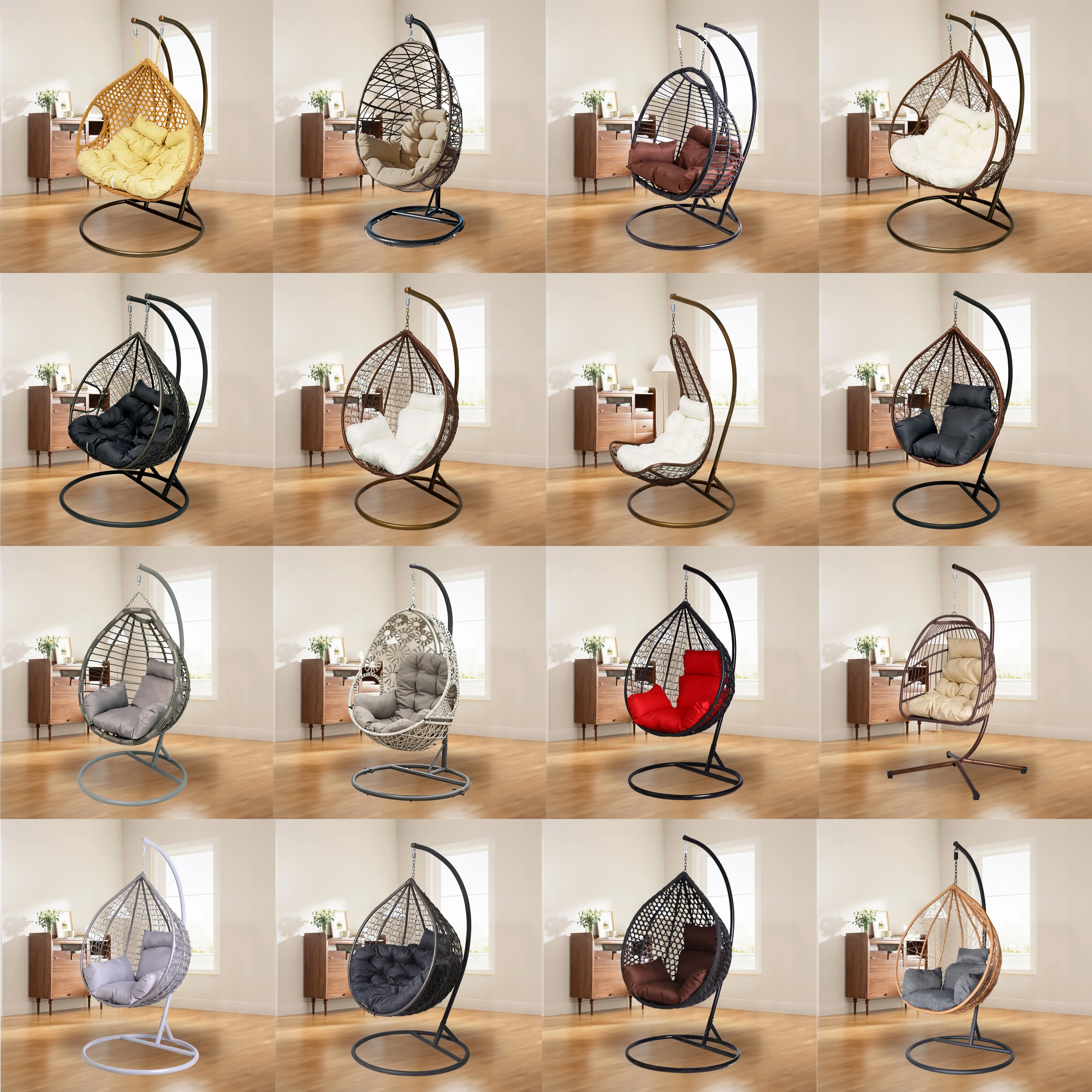 Hot Selling Design Style Modern  Outdoor Furniture Balcony Rattan Egg Pod Hanging Cushion Chair Patio Swing Egg Chair With Stand