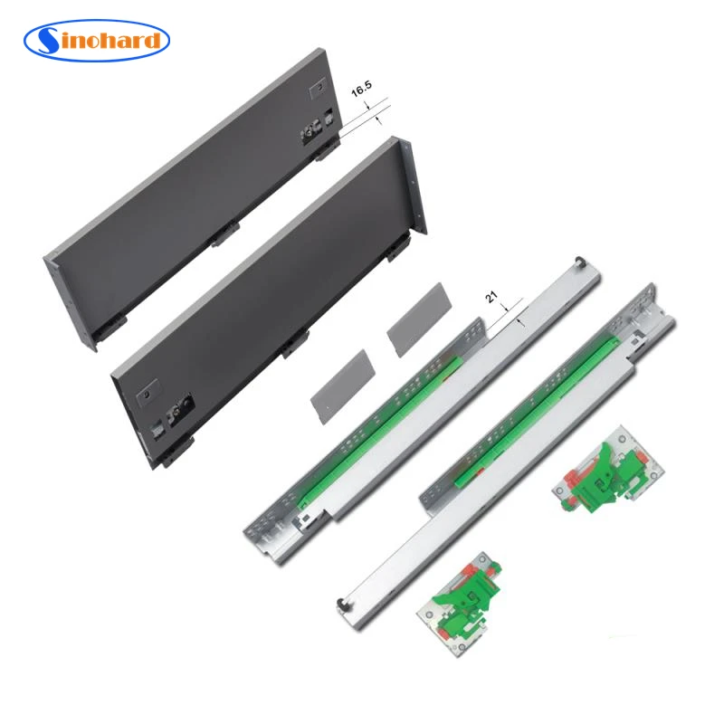 118mm Height Full Extension Soft Close Tandem Box Drawer Guide Double Wall Drawer Slide